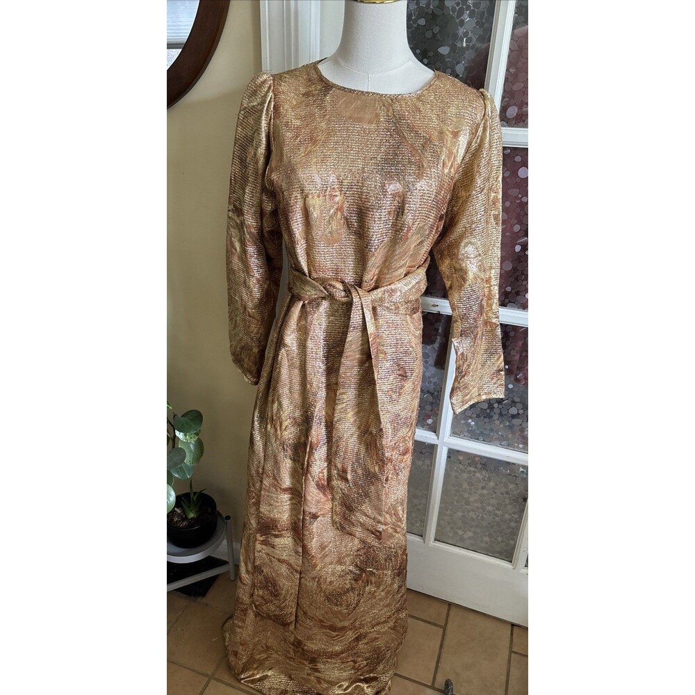 Rare Vintage Caroline Charles London Metallic Gown 12 Silk Dress Made in England